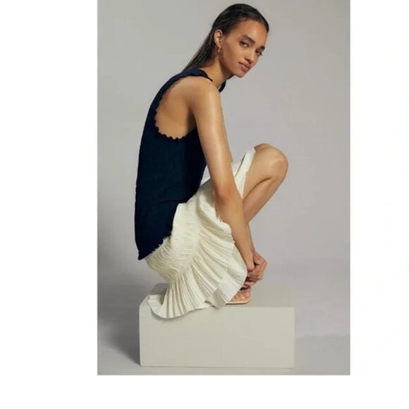 Anthropologie/Current Air LA Knitted Navy Dress with Ivory Contrast Skirt SZ M - Picture 3 of 6